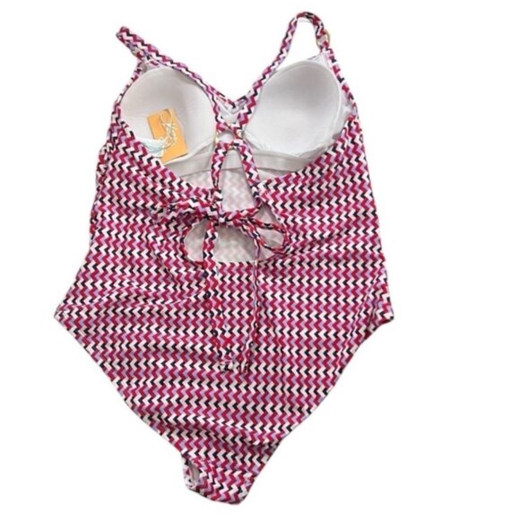 Kona Sol Swimsuit Womens 22 Red Blue White Chevron One Piece Adjustable Straps - Picture 2 of 9